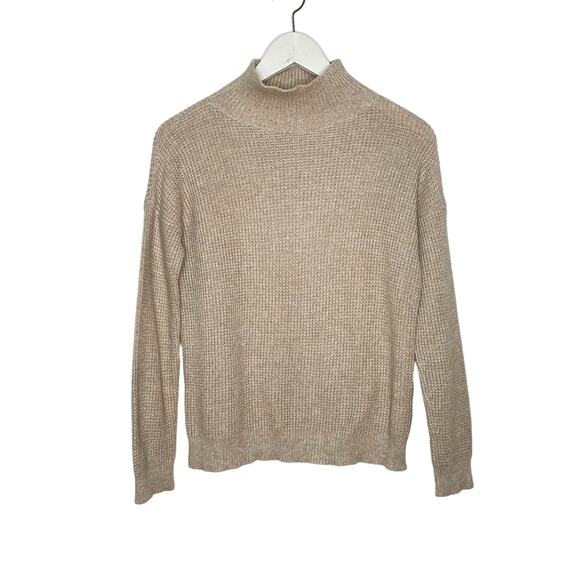 J. McLaughlin Jemma Sz XS Tan-Oatmeal Cotton Modal Waffle Knit Mock Neck Sweater - Picture 1 of 7